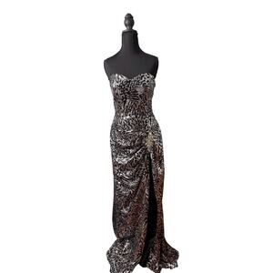 Animal Print Zebra Sequin Strapless Mermaid/Trumpet Maxi Formal Dress Prom